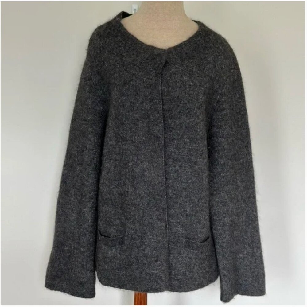 Eileen Fisher Mohair Wool Blend Short Jacket with Pockets Button Front Large